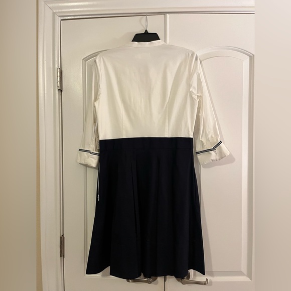 Eliza J Navy and White Pleated Skirt Ruffle Dress - Picture 2 of 10